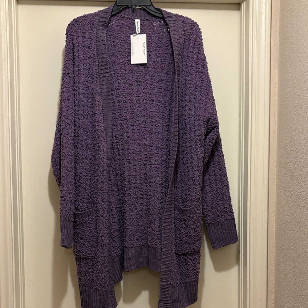 Zenana Outfitters Textured Purple Cardigan